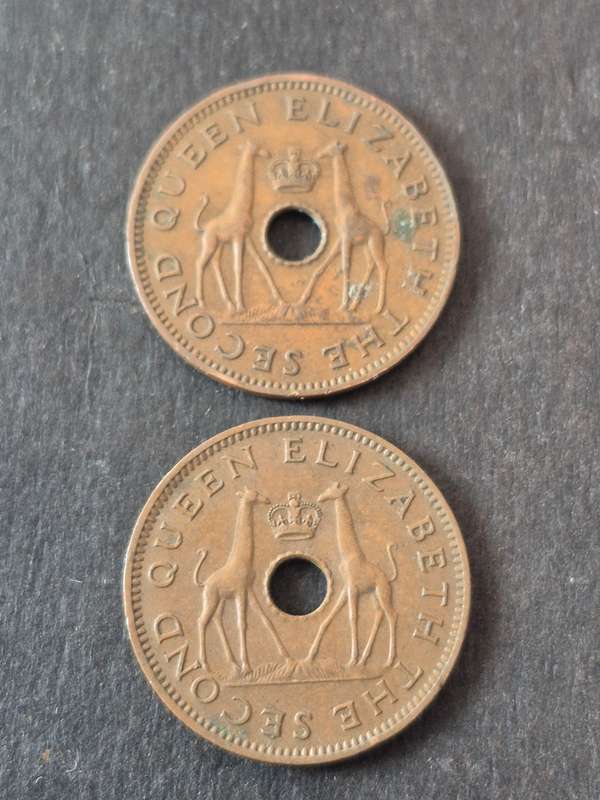 2 x Rhodesia Nysaland 1/2 Pennies 1958