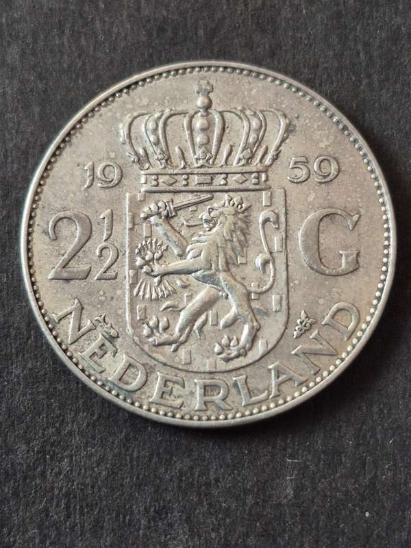 Nederlands 2 1/2 Gulden .720 Silver 1959 (15g)