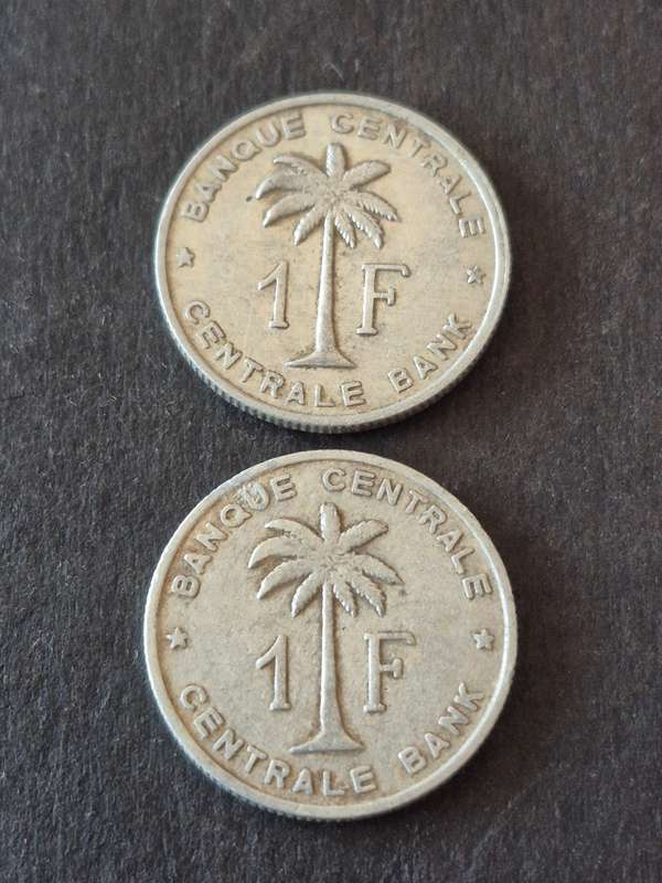 2 x Belgium Congo One Franc 1957
