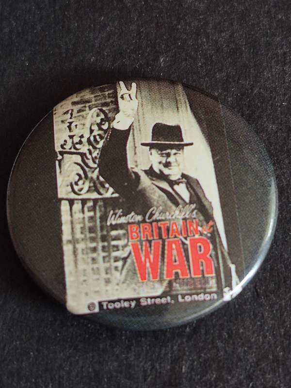 Vintage Winston Churchill Pin Badge (Winston Churchill Britain's at War)38mm x 38mm