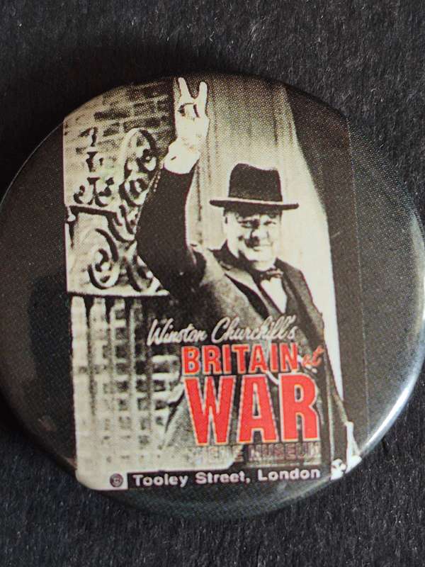 Vintage Winston Churchill Pin Badge (Winston Churchill Britain's at War)38mm x 38mm