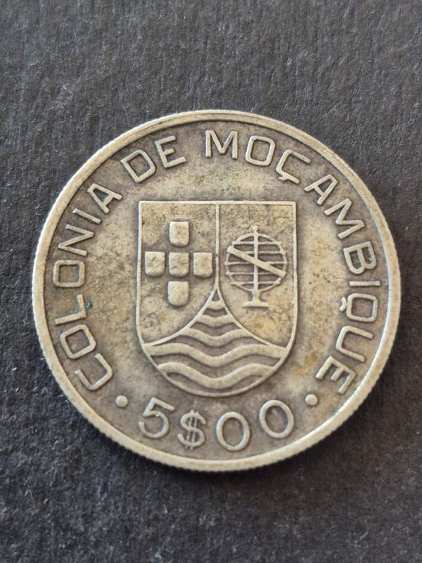 Republica Portuguesa Mozambique 5 Escudos 1935 Silver