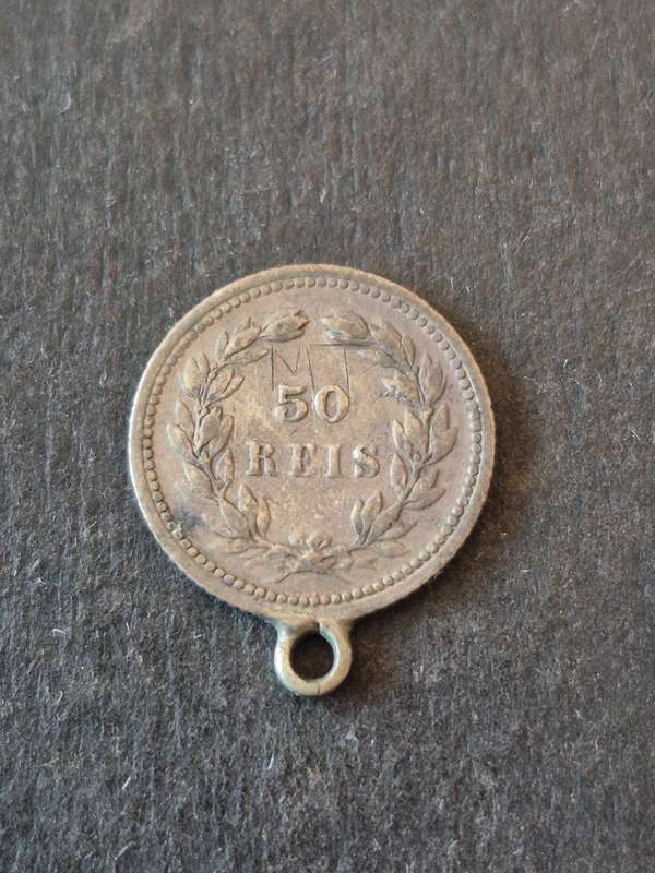 Portugal 50 Reis 1893 Silver (Pendant Coin)