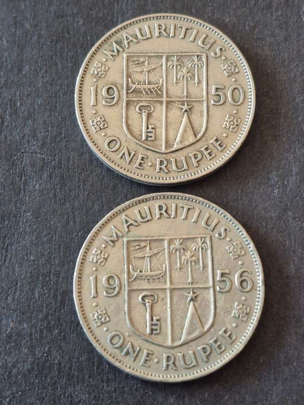 2 x Mauritius One Rupees 1950/1956