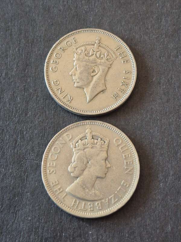 2 x Mauritius One Rupees 1950/1956