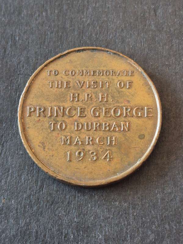 Bronze Medal to Commemorate the visit of H.R.H Prince George to Durban March 1934