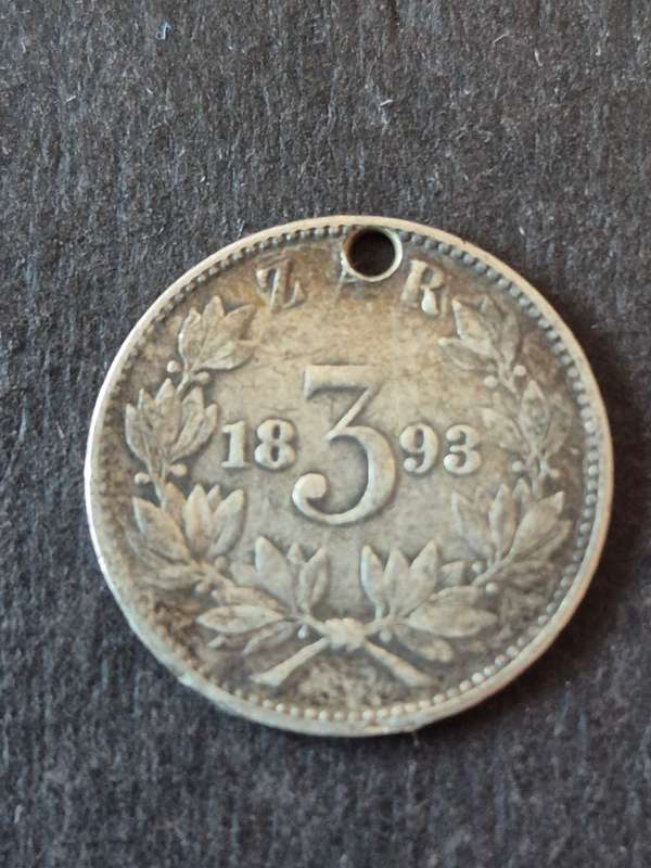 ZAR Threepence 1893 Filler coin (holed)