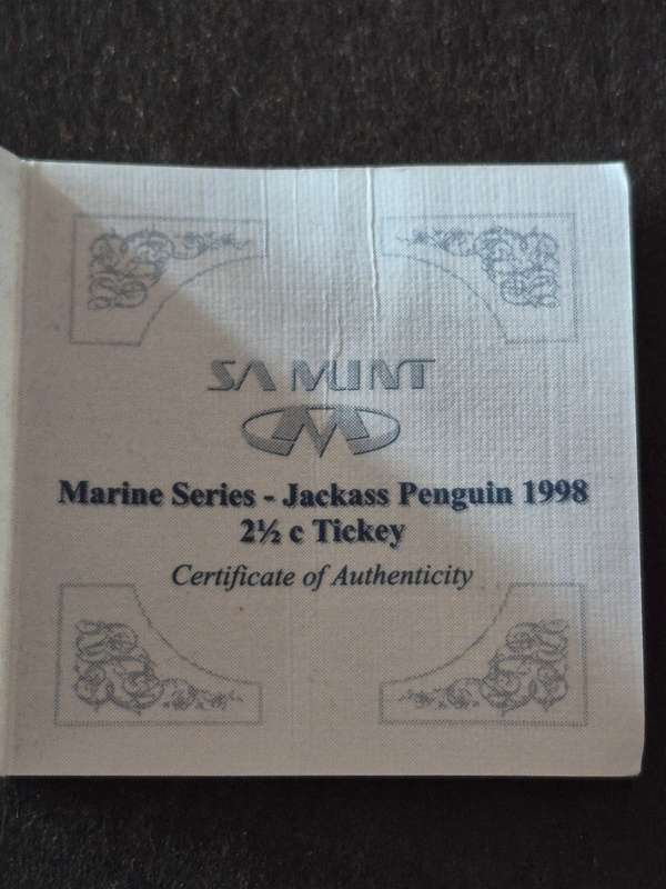 SS Mint Marine Series Jackass Penguin 1998 2 1/2c Tickey Sterling Silver