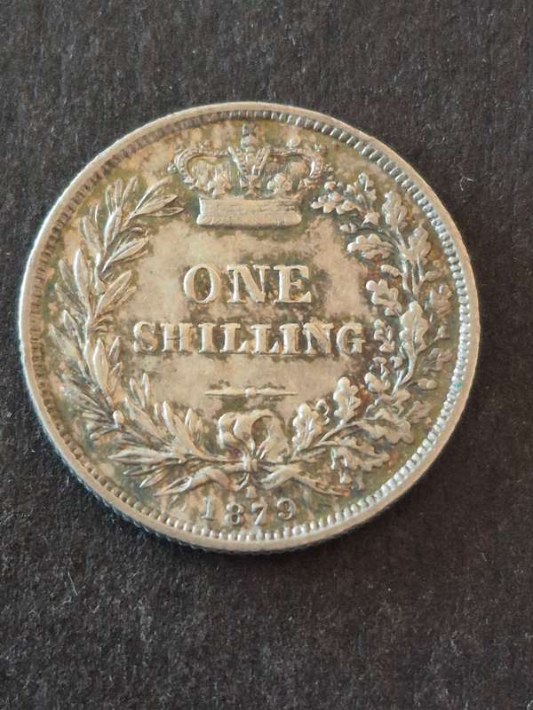 Queen Victoria One Shilling 1879 with die number 1 VF+ (extremely scarce coin)