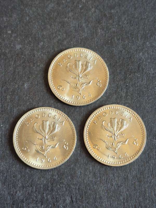 3 x Rhodesia 5 Cents 1964 (excellent condition)