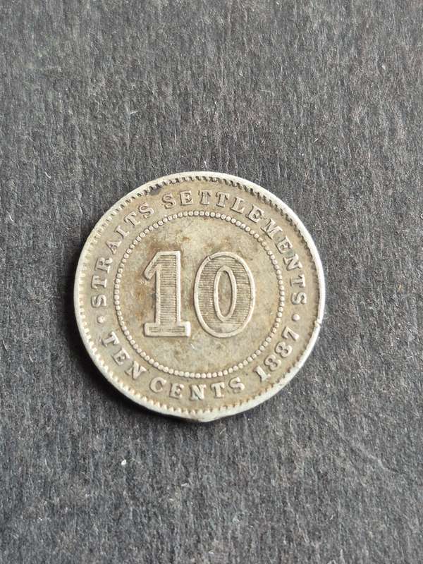 Strait Settlements 10 Cents 1887 Silver Queen Victoria