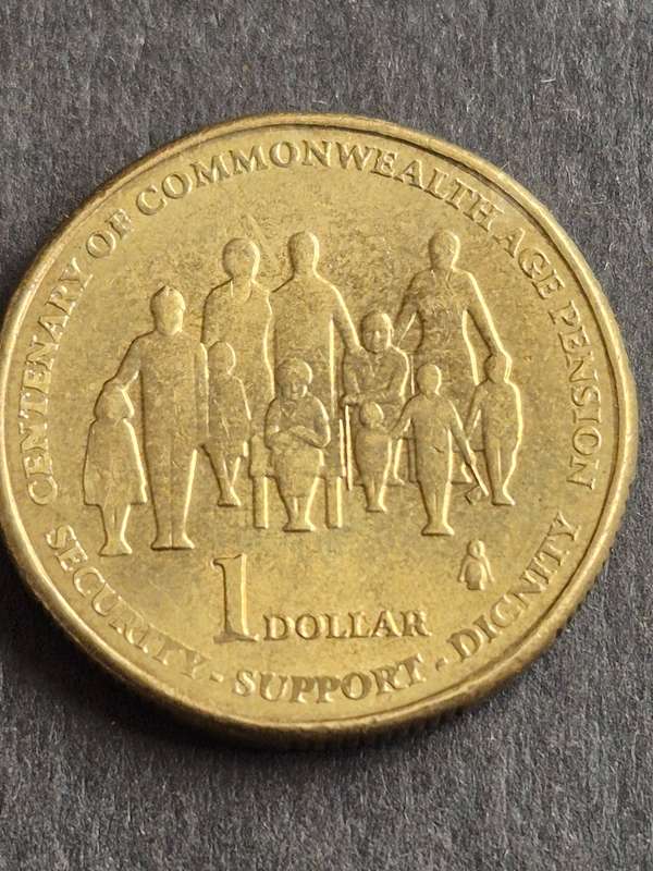 Australia One Dollar Centenary of Commonwealth Age Pension Commemorate