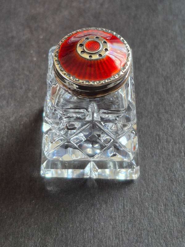 Norway Sterling Silver Guilloche Enamel Crystal Pepper Shaker