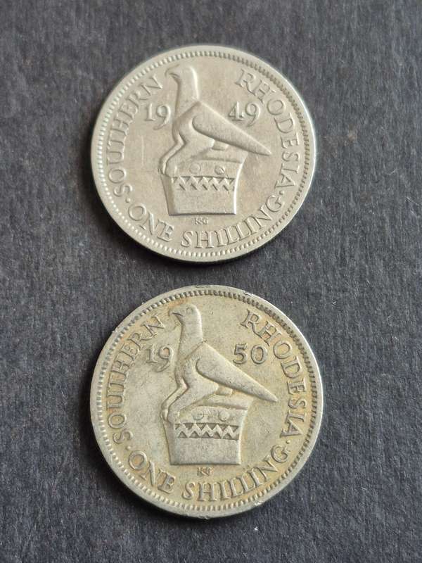 2 x Southern Rhodesia One Shillings 1949/1950