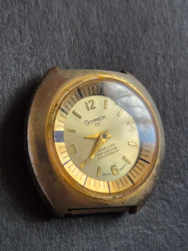 Vintage Gttmer 17 Jewelled Waterproof Shockproof Men's Wrist Watch (not working)