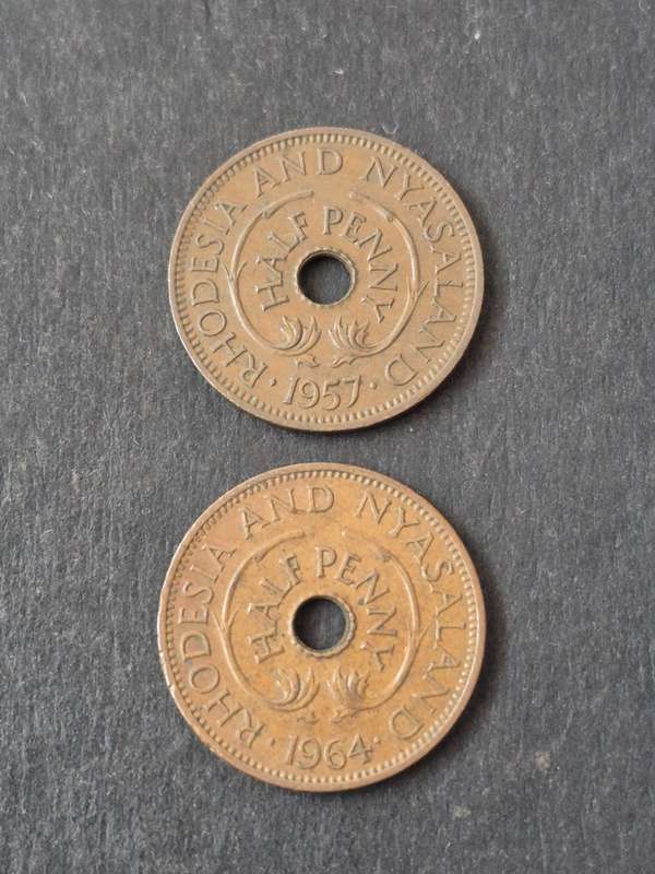2 x Rhodesia and Nysaland 1/2 Pennies 1957/1964