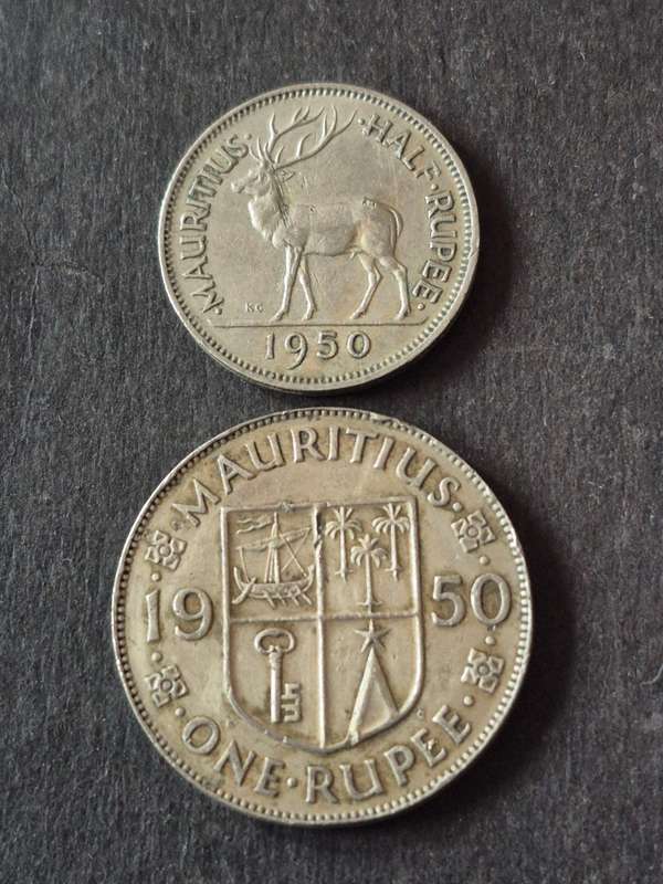 Mauritius 1/2 Rupee and One Rupee 1950