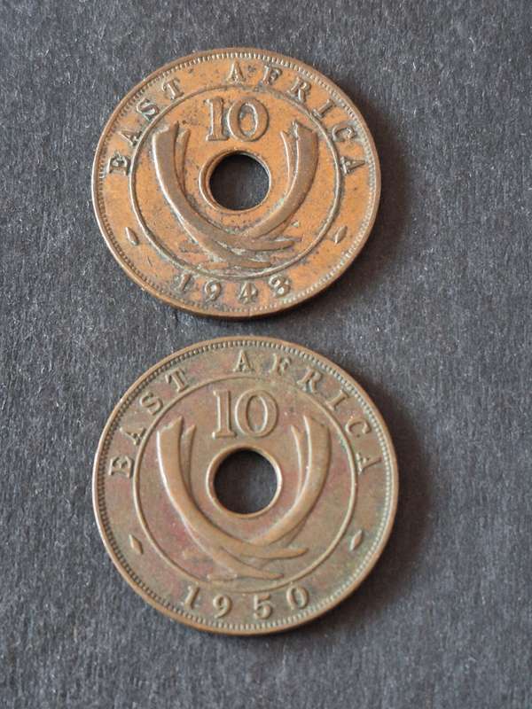 2 x East Africa 10 Cents 1943/1950