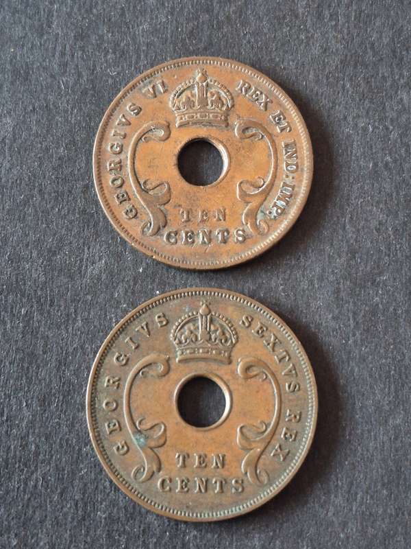 2 x East Africa 10 Cents 1943/1950
