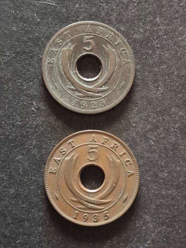 2 x East Africa 5 Cents 1923/1935