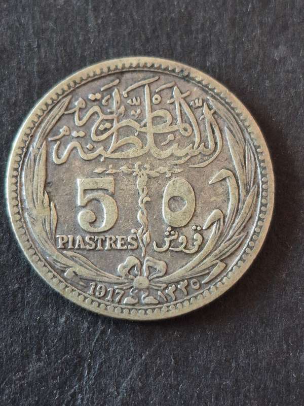 Egypt 5 Piastres 1917 Silver