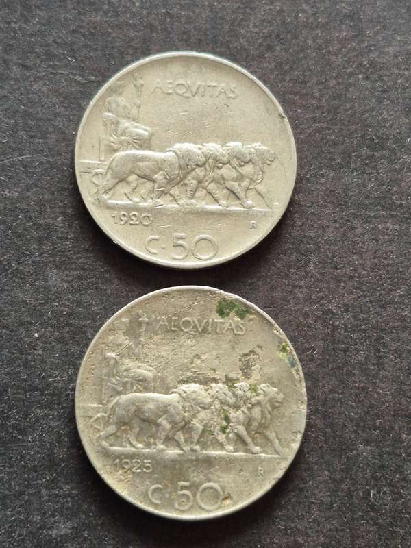 2 x Italy 50 Centimes 1920/1925