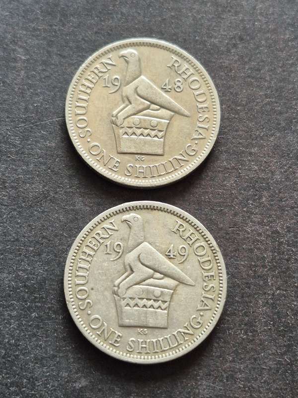 2 x Rhodesia One Shilling 1948/1949