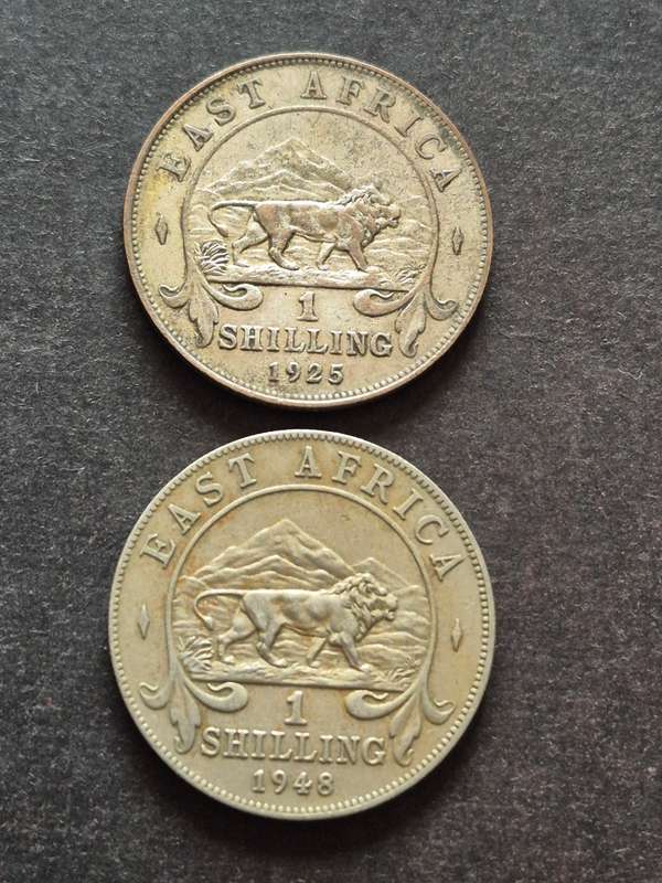2 x East Africa One Shillings 1925/1948