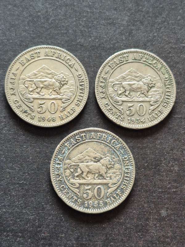 3 x East Africa 50 Cents 1948/1954/1955