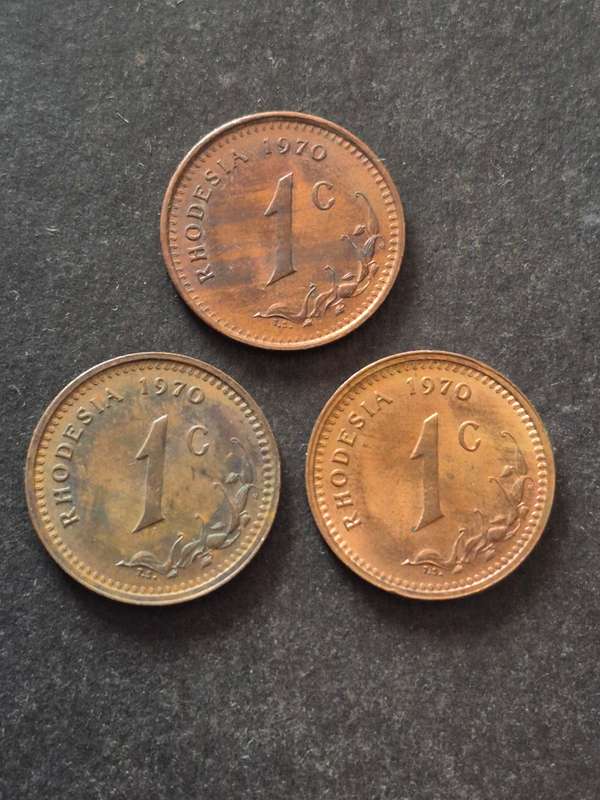 3 x Rhodesia One Cents 1970(excellent condition)