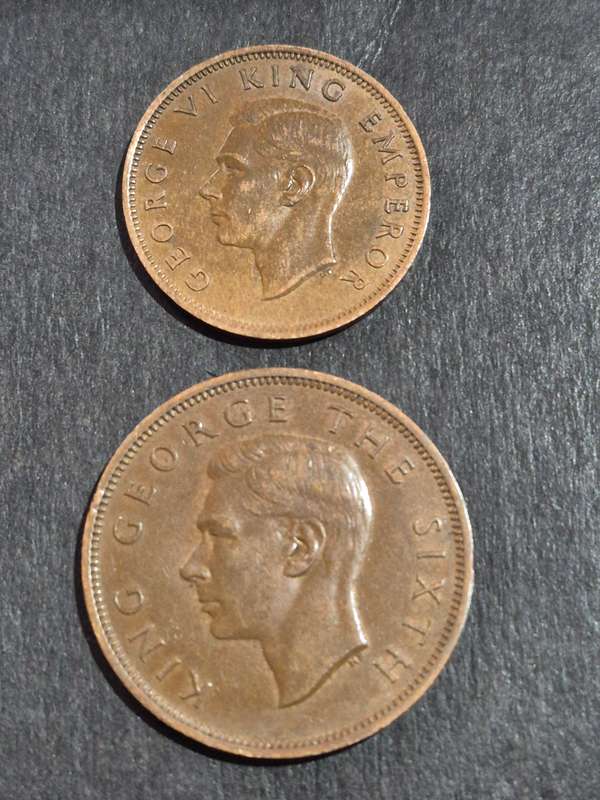 New Zealand 1/2 Penny 1947 and Penny 1950