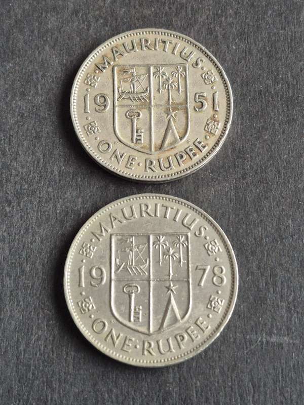 2 x Mauritius One Rupee 1951/1978