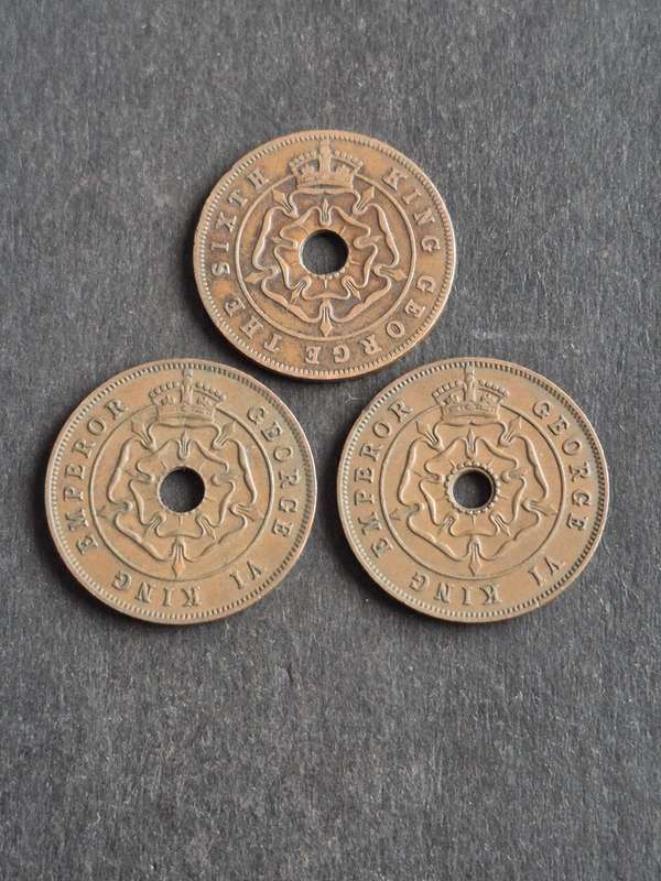 3 x Southern Rhodesia One Pennies,  1 by 1951 and 2 by 1947