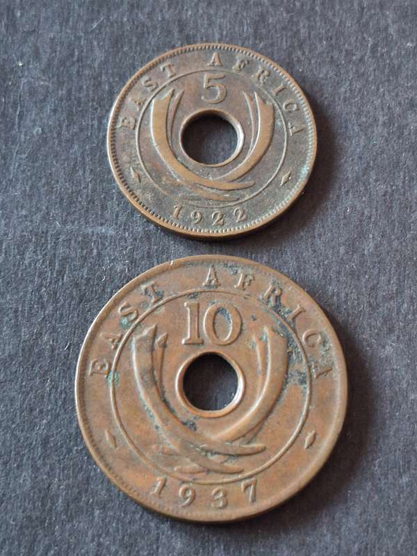 East Africa 5 Cents 1922 and 10 Cents 1937