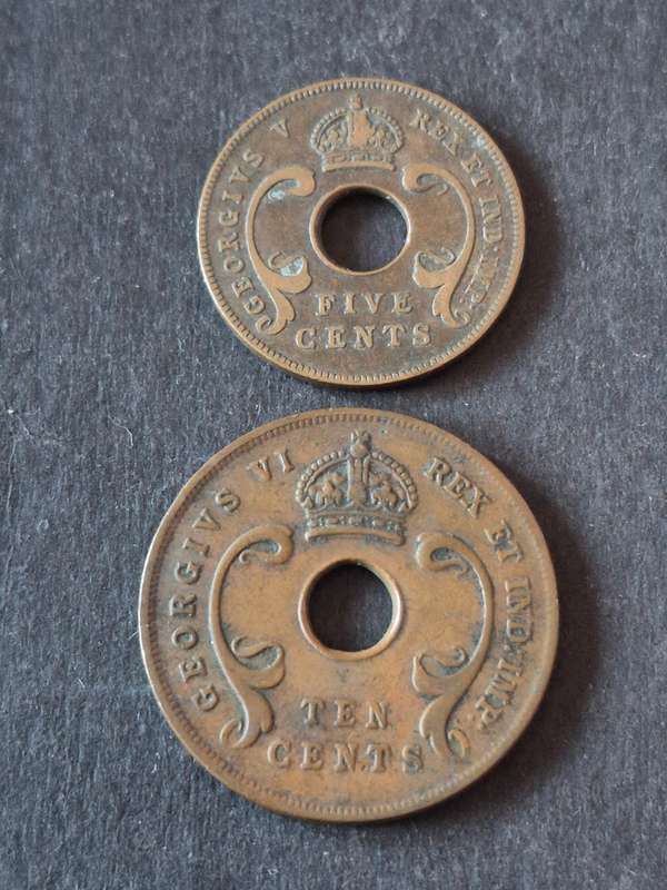East Africa 5 Cents 1922 and 10 Cents 1937