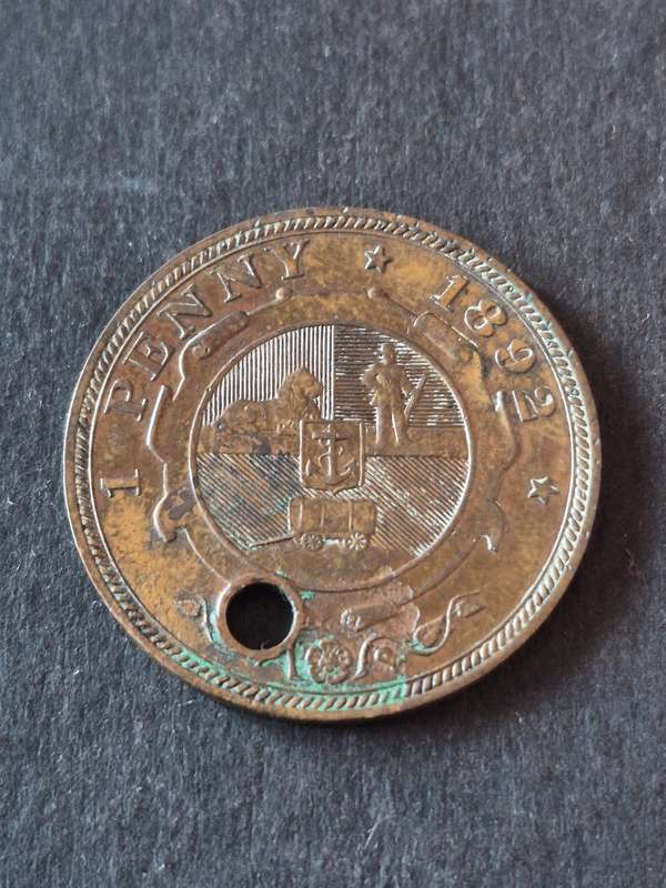 ZAR Penny 1892 (hole on coin)