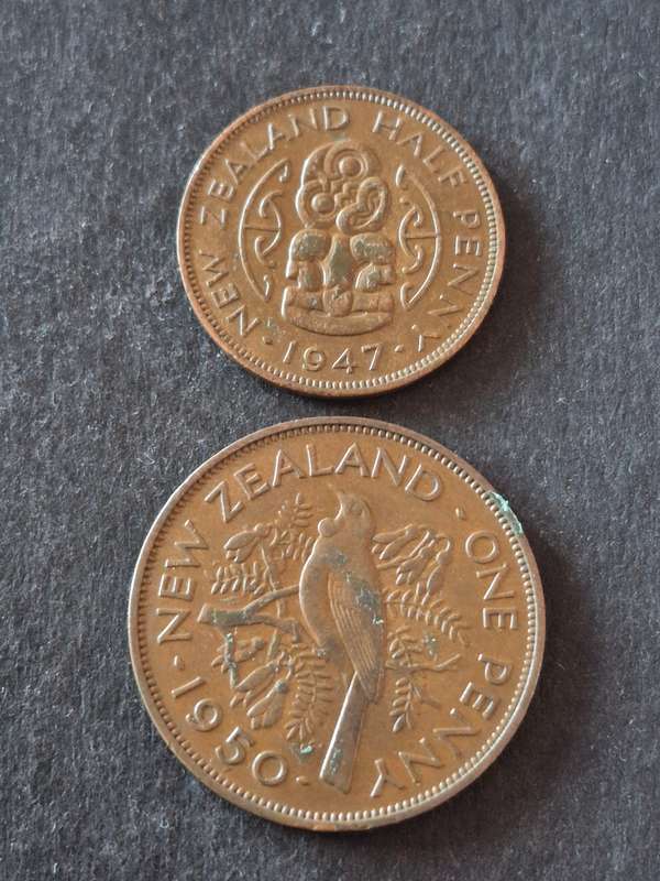 New Zealand 1/2 Penny 1947 and Penny 1950