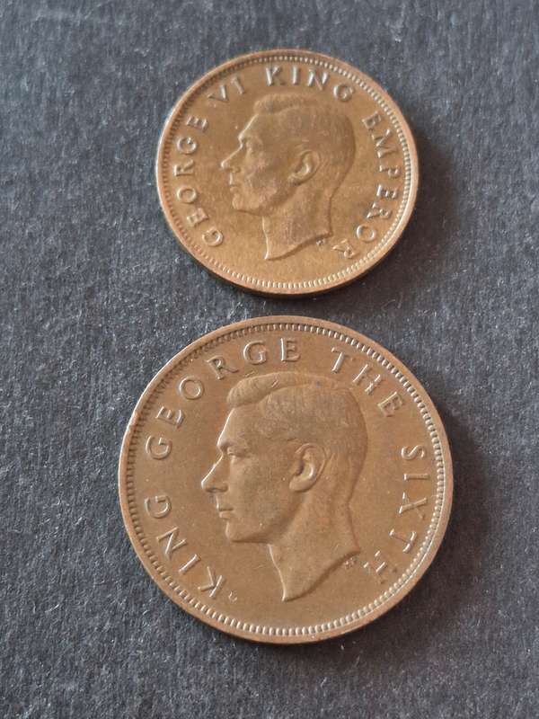 New Zealand 1/2 Penny 1947 and Penny 1950