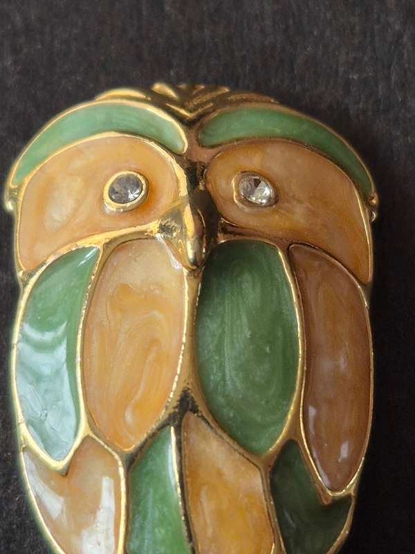 Vintage Two Tone Enamel Owl Brooch