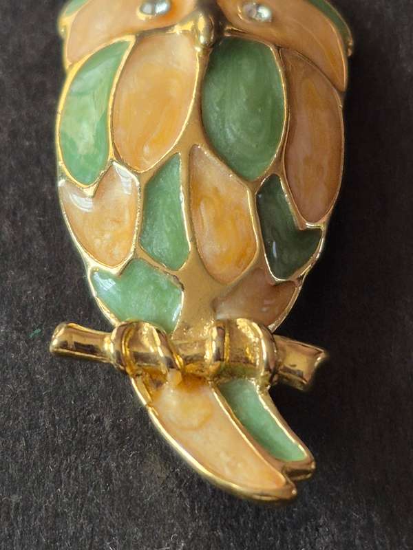Vintage Two Tone Enamel Owl Brooch