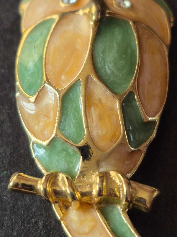 Vintage Two Tone Enamel Owl Brooch
