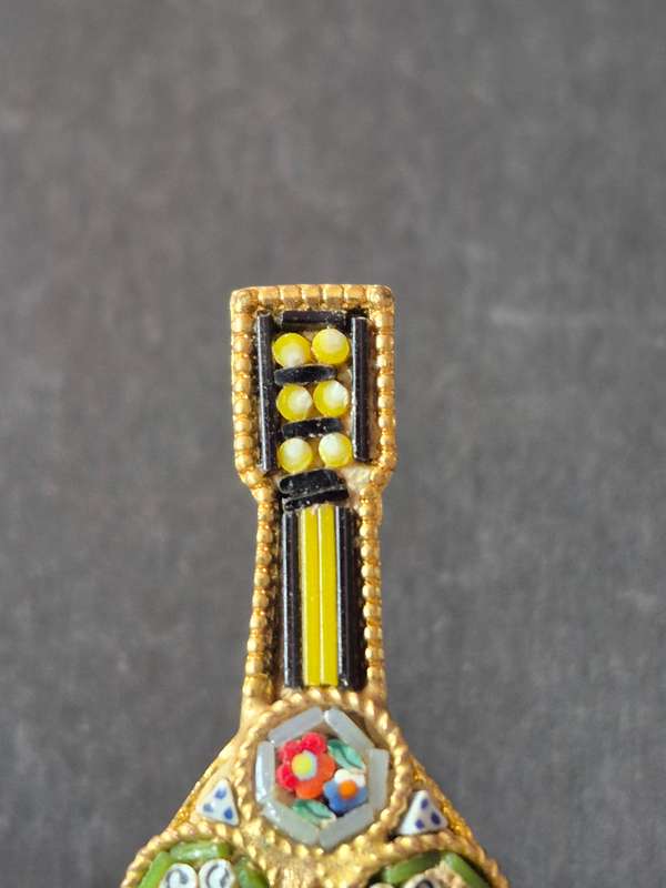Vintage Micro Mosaic Glass Mandolin Handmade Italian Brooch Pin Millefiori Italy
