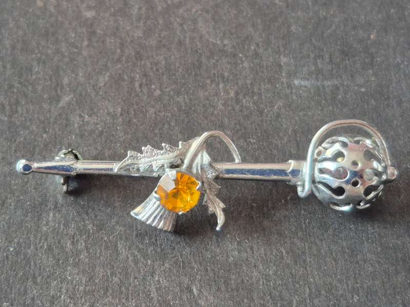 Vintage Rhodium Plated & Citrine Glass Store Scottish Sword (maker Mizpah)