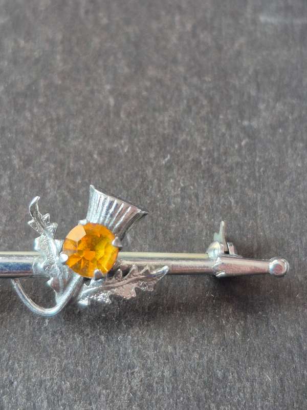 Vintage Rhodium Plated & Citrine Glass Store Scottish Sword (maker Mizpah)