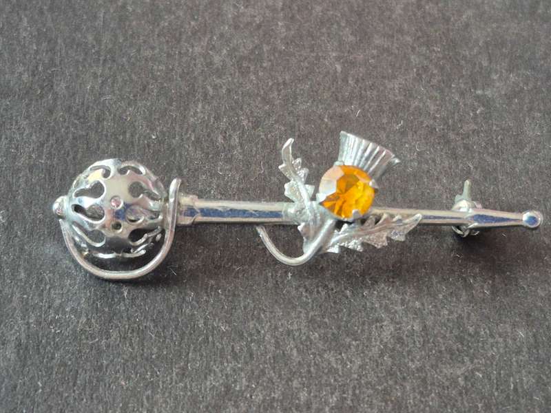 Vintage Rhodium Plated & Citrine Glass Store Scottish Sword (maker Mizpah)