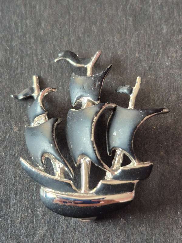 Black Enamel Sea Sail Boat Brooch