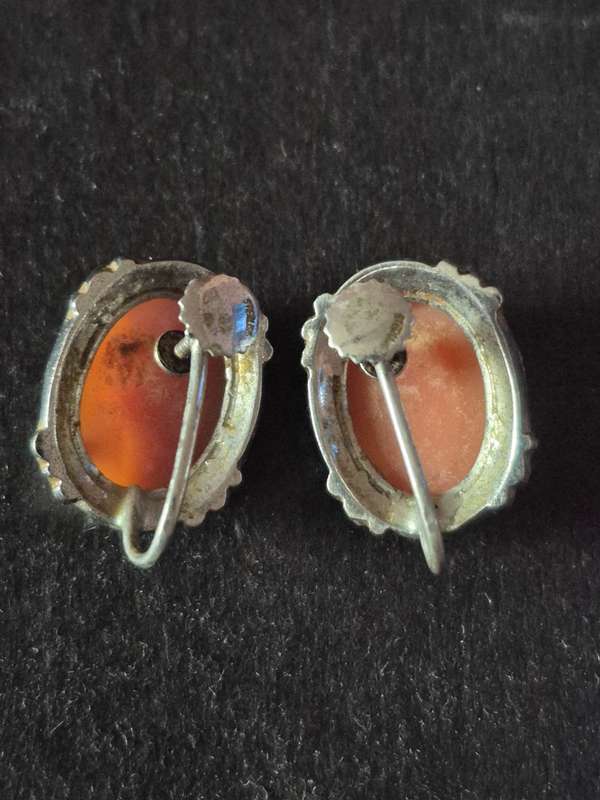 Vintage Cameo Sterling Silver Earrings 4.9g