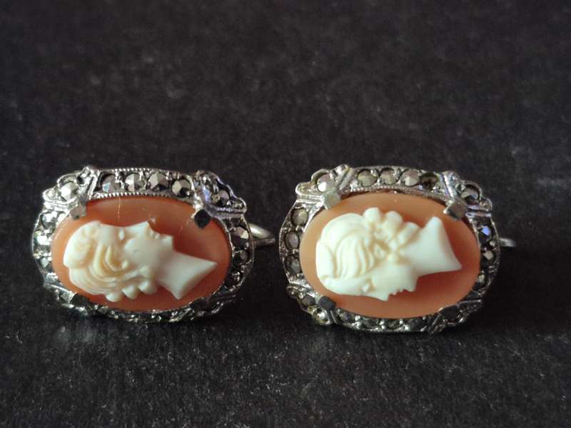 Vintage Cameo Sterling Silver Earrings 4.9g