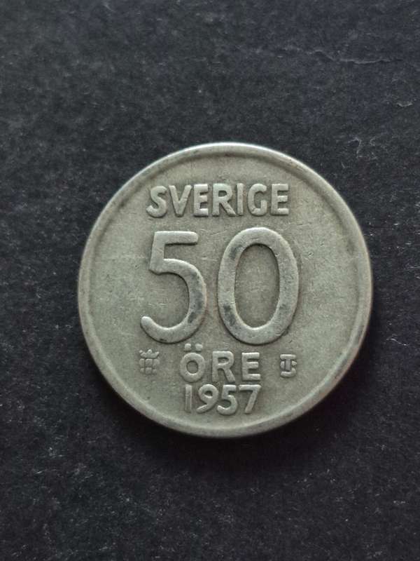 Sweden 50 Ore 1957 Silver