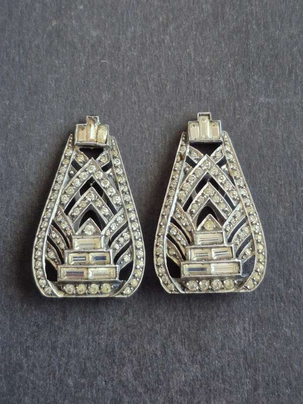 Art Deco Silver Dress Clip Earrings with Marcasite Stones stamped .935 total weight 14.3g